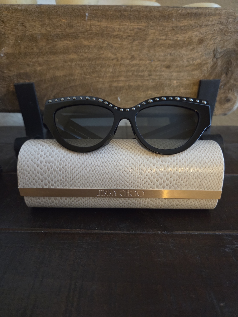 Jimmy Choo Black Cat-Eye Sunglasses with Silver Studs